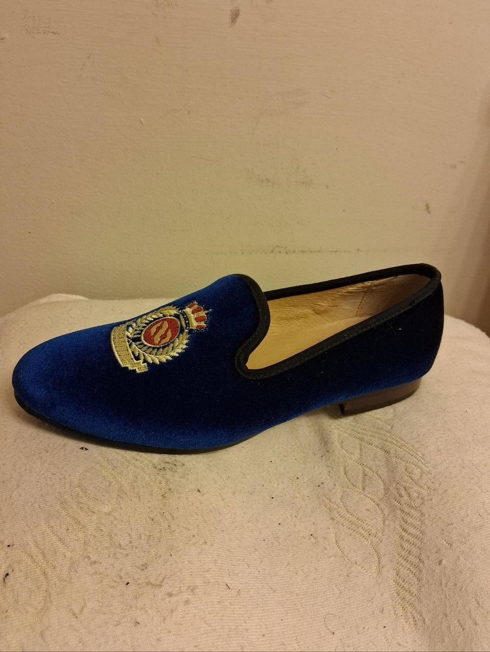 Men's JOURNEY WEST JW068 Blue Velvet Embroidered Loafers Size 43, US 10 - Picture 8 of 16